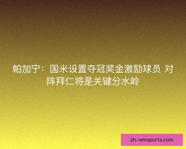帕加宁：国米设置夺冠奖金激励球员 对阵拜仁将是关键分水岭